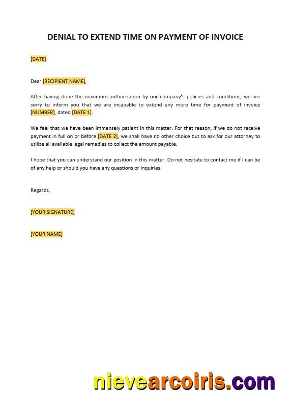 Denial to Extend Time on Payment of Invoice